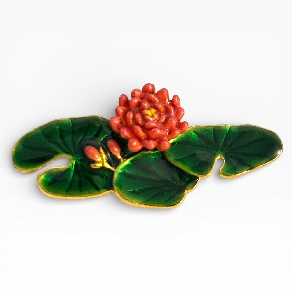 Vintage MFA Enamel‎ Lily Pad & Lotus Brooch Monet Water Lilies Inspired Signed